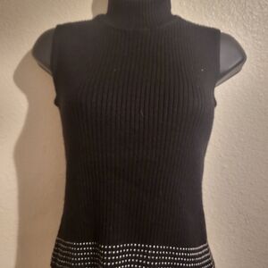 Jones New York Black Ribbed Sleeveless Turtleneck Tank